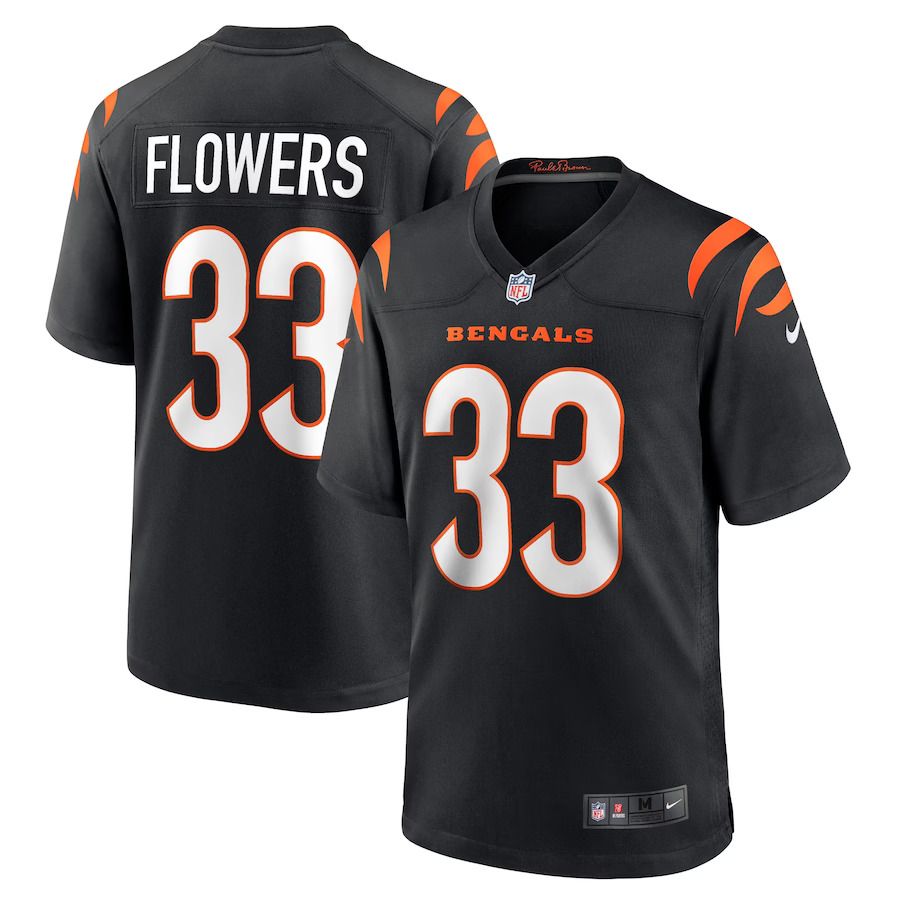 Men Cincinnati Bengals 33 Tre Flowers Nike Black Game NFL Jersey